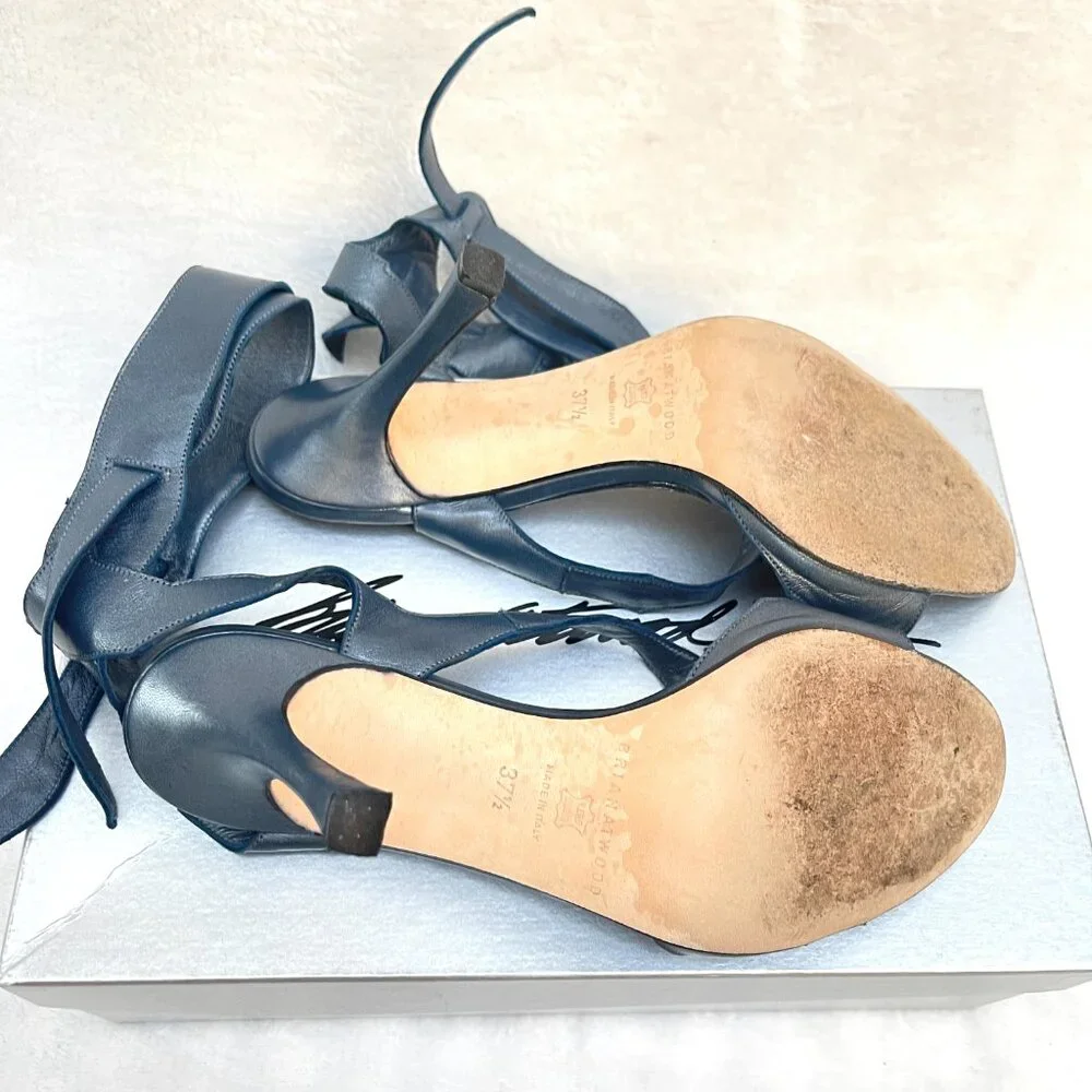 Brian Atwood Platinum Napa Leather Temptation Ankle Strap Heels/Sandals
